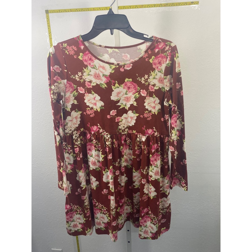 The‎ Childrens Place Girls XXL 16 Floral Long Sleeve Empire Waist Dress Burgundy